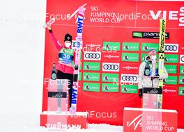 28.03.2021, Planica, Slovenia (SLO): Ryoyu Kobayashi (JPN), Karl Geiger (GER), (l-r) - FIS world cup ski jumping men, individual HS240, Planica (SLO). www.nordicfocus.com. © Reichert/NordicFocus. Every downloaded picture is fee-liable.
