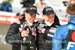 27.03.2021, Planica, Slovenia (SLO): feature - farewell Rok Justin (SLO), Anze Lanisek (SLO), FIS world cup ski jumping men, team HS240, Planica (SLO). www.nordicfocus.com. © Reichert/NordicFocus. Every downloaded picture is fee-liable.