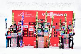 28.03.2021, Planica, Slovenia (SLO): Yukiya Sato (JPN), Junshiro Kobayashi (JPN), Naoki Nakamura (JPN), Ryoyu Kobayashi (JPN), Pius Paschke (GER), Constantin Schmid (GER), Markus Eisenbichler (GER), Karl Geiger (GER), Daniel Huber (AUT), Markus Schiffner (AUT), Stefan Kraft (AUT), Michael Hayboeck (AUT), (l-r) - FIS world cup ski jumping men, team HS240, Planica (SLO). www.nordicfocus.com. © Reichert/NordicFocus. Every downloaded picture is fee-liable.
