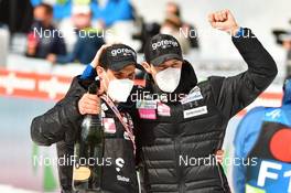 27.03.2021, Planica, Slovenia (SLO): feature - farewell Rok Justin (SLO), Peter Prevc (SLO) (l-r), FIS world cup ski jumping men, team HS240, Planica (SLO). www.nordicfocus.com. © Reichert/NordicFocus. Every downloaded picture is fee-liable.