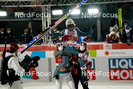27.02.2021, Oberstdorf, Germany (GER): Dawid Kubacki (POL), Piotr Zyla (POL), Kamil Stoch (POL), (l-r)  - FIS nordic world ski championships ski jumping men, individual HS106, Oberstdorf (GER). www.nordicfocus.com. © Thibaut/NordicFocus. Every downloaded picture is fee-liable.