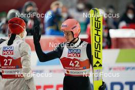 27.02.2021, Oberstdorf, Germany (GER): Constantin Schmid (GER), Karl Geiger (GER), (l-r)  - FIS nordic world ski championships ski jumping men, individual HS106, Oberstdorf (GER). www.nordicfocus.com. © Thibaut/NordicFocus. Every downloaded picture is fee-liable.