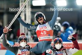 27.02.2021, Oberstdorf, Germany (GER): Dawid Kubacki (POL), Piotr Zyla (POL), Kamil Stoch (POL), (l-r)  - FIS nordic world ski championships ski jumping men, individual HS106, Oberstdorf (GER). www.nordicfocus.com. © Thibaut/NordicFocus. Every downloaded picture is fee-liable.