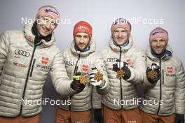 27.02.2021, Oberstdorf, Germany (GER): Karl Geiger (GER), Markus Eisenbichler (GER), Severin Freund (GER), Pius Paschke (GER), (l-r)  - FIS nordic world ski championships ski jumping men, medals, Oberstdorf (GER). www.nordicfocus.com. © Modica/NordicFocus. Every downloaded picture is fee-liable.