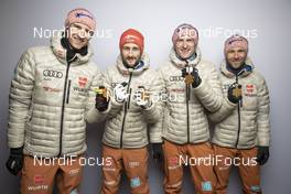 27.02.2021, Oberstdorf, Germany (GER): Karl Geiger (GER), Markus Eisenbichler (GER), Severin Freund (GER), Pius Paschke (GER), (l-r)  - FIS nordic world ski championships ski jumping men, medals, Oberstdorf (GER). www.nordicfocus.com. © Modica/NordicFocus. Every downloaded picture is fee-liable.