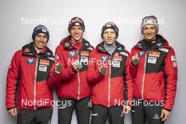 27.02.2021, Oberstdorf, Germany (GER): Stefan Kraft (AUT), Philipp Aschenwald (AUT), Jan Hoerl (AUT), Daniel Huber (AUT), (l-r)  - FIS nordic world ski championships ski jumping men, medals, Oberstdorf (GER). www.nordicfocus.com. © Modica/NordicFocus. Every downloaded picture is fee-liable.