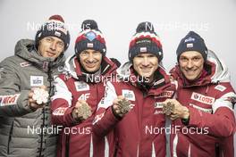 27.02.2021, Oberstdorf, Germany (GER): Dawid Kubacki (POL), Kamil Stoch (POL), Andrzej Stekala (POL), Piotr Zyla (POL), (l-r)  - FIS nordic world ski championships ski jumping men, medals, Oberstdorf (GER). www.nordicfocus.com. © Modica/NordicFocus. Every downloaded picture is fee-liable.