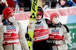 28.02.2021, Oberstdorf, Germany (GER): Markus Eisenbichler (GER), Anna Rupprecht (GER), Katharina Althaus (GER), (l-r)  - FIS nordic world ski championships ski jumping men, mixed team HS106, Oberstdorf (GER). www.nordicfocus.com. © Modica/NordicFocus. Every downloaded picture is fee-liable.