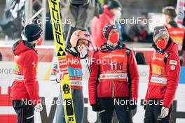 06.03.2021, Oberstdorf, Germany (GER): Jan Hoerl (AUT), Stefan Kraft (AUT), Philipp Aschenwald (AUT), Daniel Huber (AUT), (l-r) - FIS nordic world ski championships ski jumping men, team HS137, Oberstdorf (GER). www.nordicfocus.com. © Thibaut/NordicFocus. Every downloaded picture is fee-liable.