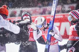 21.11.2021, Nizhny Tagil, Russia (RUS): Daniel Andre Tande (NOR), Halvor Egner Granerud (NOR ), Johann Andre Forfang (NOR), (l-r) - FIS world cup ski jumping men, individual HS134, Nizhny Tagil (RUS). www.nordicfocus.com. © Tumashov/NordicFocus. Every downloaded picture is fee-liable.
