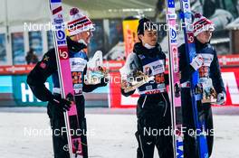 12.12.2021, Klingenthal, Germany (GER): Daniel Andre Tande (NOR), Ryoyu Kobayashi (JPN), Marius Lindvik (NOR), (l-r) - FIS world cup ski jumping men, individual HS140, Klingenthal (GER). www.nordicfocus.com. © Thibaut/NordicFocus. Every downloaded picture is fee-liable.