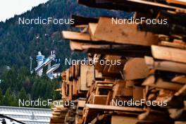 29.12.2021, Oberstdorf, Germany (GER): feature. paletts of wood; Schattenbergschanze in the background - FIS world cup ski jumping men, four hills tournament, individual HS137, Oberstdorf (GER). www.nordicfocus.com. © Reichert/NordicFocus. Every downloaded picture is fee-liable.