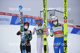20.03.2021, Nizhny Tagil, Russia (RUS): Sara Takanashi (JPN), Marita Kramer (AUT), Nika Kriznar (SLO), (l-r) - FIS world cup ski jumping women, individual HS97, Nizhny Tagil (RUS). www.nordicfocus.com. © Tumashov/NordicFocus. Every downloaded picture is fee-liable.