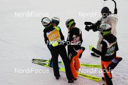 28.03.2021, Chaikovsky, Russia (RUS): Spela Rogelj (SLO), Nika Kriznar (SLO), Ursa Bogataj (SLO), Katra Komar (SLO), (l-r) - FIS world cup ski jumping women, team HS102, Chaikovsky (RUS). www.nordicfocus.com. © Tumashov/NordicFocus. Every downloaded picture is fee-liable.