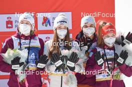 28.03.2021, Chaikovsky, Russia (RUS): Anna Rupprecht (GER), Juliane Seyfarth (GER), Luisa Goerlich (GER), Katharina Althaus (GER)(L_R) - FIS world cup ski jumping women,team  HS102, Chaikovsky (RUS). www.nordicfocus.com. © Tumashov/NordicFocus. Every downloaded picture is fee-liable.