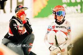 25.02.2021, Oberstdorf, Germany (GER): Daniela Iraschko-Stolz (AUT), Marita Kramer (AUT), (l-r) - FIS nordic world ski championships ski jumping women, individual HS106, Oberstdorf (GER). www.nordicfocus.com. © Thibaut/NordicFocus. Every downloaded picture is fee-liable.