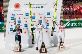 03.03.2021, Oberstdorf, Germany (GER): Sara Takanashi (JPN), Maren Lundby (NOR), Nika Kriznar (SLO), (l-r)  - FIS nordic world ski championships ski jumping women, individual HS137, Oberstdorf (GER). www.nordicfocus.com. © Modica/NordicFocus. Every downloaded picture is fee-liable.