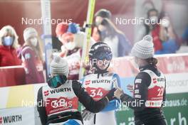 03.03.2021, Oberstdorf, Germany (GER): Silje Opseth (NOR), Maren Lundby (NOR), Anna Odine Stroem (NOR), (l-r)  - FIS nordic world ski championships ski jumping women, individual HS137, Oberstdorf (GER). www.nordicfocus.com. © Modica/NordicFocus. Every downloaded picture is fee-liable.