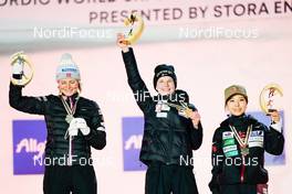 25.02.2021, Oberstdorf, Germany (GER): Maren Lundby (NOR), Ema Klinec (SLO), Sara Takanashi (JPN), (l-r) - FIS nordic world ski championships ski jumping women, medals, Oberstdorf (GER). www.nordicfocus.com. © Thibaut/NordicFocus. Every downloaded picture is fee-liable.