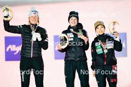 25.02.2021, Oberstdorf, Germany (GER): Maren Lundby (NOR), Ema Klinec (SLO), Sara Takanashi (JPN), (l-r) - FIS nordic world ski championships ski jumping women, medals, Oberstdorf (GER). www.nordicfocus.com. © Thibaut/NordicFocus. Every downloaded picture is fee-liable.