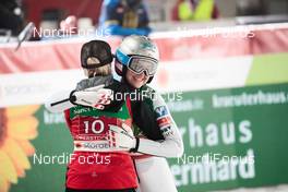 26.02.2021, Oberstdorf, Germany (GER): Daniela Iraschko-Stolz (AUT), Sophie Sorschag (AUT), (l-r)  - FIS nordic world ski championships ski jumping women, team HS106, Oberstdorf (GER). www.nordicfocus.com. © Modica/NordicFocus. Every downloaded picture is fee-liable.