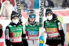 26.02.2021, Oberstdorf, Germany (GER): Spela Rogelj (SLO), Ema Klinec (SLO), Ursa Bogataj (SLO), (l-r)  - FIS nordic world ski championships ski jumping women, team HS106, Oberstdorf (GER). www.nordicfocus.com. © Modica/NordicFocus. Every downloaded picture is fee-liable.