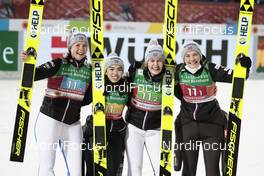 26.02.2021, Oberstdorf, Germany (GER): Maren Lundby (NOR), Thea Minyan Bjoerseth (NOR), Anna Odine Stroem (NOR), (l-r)  - FIS nordic world ski championships ski jumping women, team HS106, Oberstdorf (GER). www.nordicfocus.com. © Modica/NordicFocus. Every downloaded picture is fee-liable.