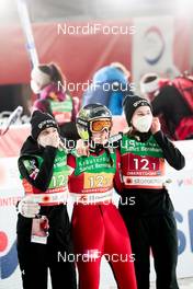 26.02.2021, Oberstdorf, Germany (GER): Spela Rogelj (SLO), Ursa Bogataj (SLO), Nika Kriznar (SLO), (l-r)  - FIS nordic world ski championships ski jumping women, team HS106, Oberstdorf (GER). www.nordicfocus.com. © Modica/NordicFocus. Every downloaded picture is fee-liable.