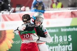26.02.2021, Oberstdorf, Germany (GER): Daniela Iraschko-Stolz (AUT), Sophie Sorschag (AUT), (l-r)  - FIS nordic world ski championships ski jumping women, team HS106, Oberstdorf (GER). www.nordicfocus.com. © Modica/NordicFocus. Every downloaded picture is fee-liable.