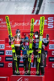04.12.2021 Lillehammer, Norway (NOR): Marita Kramer (AUT), Katharina Althaus (GER), Ursa Bogataj (SLO), (l-r) - FIS world cup ski jumping women, individual HS98, Lillehammer (NOR). www.nordicfocus.com. © Modica/NordicFocus. Every downloaded picture is fee-liable.