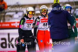 11.12.2021, Klingenthal, Germany (GER): Ema Klinec (SLO), Spela Rogelj (SLO), (l-r) - FIS world cup ski jumping women, individual HS140, Klingenthal (GER). www.nordicfocus.com. © Thibaut/NordicFocus. Every downloaded picture is fee-liable.