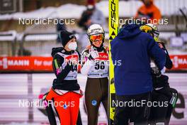 11.12.2021, Klingenthal, Germany (GER): Spela Rogelj (SLO), Ursa Bogataj (SLO), (l-r)  - FIS world cup ski jumping women, individual HS140, Klingenthal (GER). www.nordicfocus.com. © Thibaut/NordicFocus. Every downloaded picture is fee-liable.