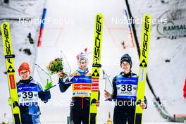 17.12.2021, Ramsau, Austria, (AUT): Katharina Althaus (GER), Marita Kramer (AUT), Ursa Bogataj (SLO) - FIS world cup ski jumping women, individual HS98, Ramsau (AUT). www.nordicfocus.com. © Volk/NordicFocus. Every downloaded picture is fee-liable.