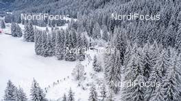 31.01.2021, Val di Fiemme, Italy (ITA): Aerial shot of the leading group   - Visma Ski Classics Marcialonga, Val di Fiemme (ITA). www.nordicfocus.com. © Modica/NordicFocus. Every downloaded picture is fee-liable.