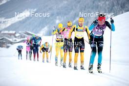 31.01.2021, Val di Fiemme, Italy (ITA): Lina Korsgren (SWE), Ida Dahl (SWE), Roxane Lacroix (FRA), (l-r)  - Visma Ski Classics Marcialonga, Val di Fiemme (ITA). www.nordicfocus.com. © Modica/NordicFocus. Every downloaded picture is fee-liable.