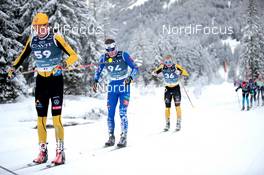 31.01.2021, Val di Fiemme, Italy (ITA): Herman Paus (NOR), Dmitrii Bagrashov (RUS), Johannes Ekloef (SWE), (l-r)  - Visma Ski Classics  Marcialonga, Val di Fiemme (ITA). www.nordicfocus.com. © Modica/NordicFocus. Every downloaded picture is fee-liable.