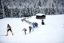 31.01.2021, Val di Fiemme, Italy (ITA): Max Novak (SWE) leads a group on the track - Visma Ski Classics Marcialonga, Val di Fiemme (ITA). www.nordicfocus.com. © Modica/NordicFocus. Every downloaded picture is fee-liable.