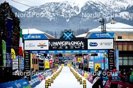 31.01.2021, Val di Fiemme, Italy (ITA): Event Feature: View over the finish line to the italian mountains  - Visma Ski Classics and FIS Marathon Cup Marcialonga, Val di Fiemme (ITA). www.nordicfocus.com. © Modica/NordicFocus. Every downloaded picture is fee-liable.