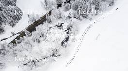 31.01.2021, Val di Fiemme, Italy (ITA): Aerial shot of the leading group   - Visma Ski Classics Marcialonga, Val di Fiemme (ITA). www.nordicfocus.com. © Modica/NordicFocus. Every downloaded picture is fee-liable.
