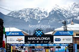 31.01.2021, Val di Fiemme, Italy (ITA): Event Feature: View over the finish line to the italian mountains  - Visma Ski Classics and FIS Marathon Cup Marcialonga, Val di Fiemme (ITA). www.nordicfocus.com. © Modica/NordicFocus. Every downloaded picture is fee-liable.