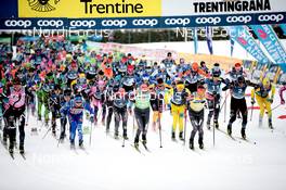31.01.2021, Val di Fiemme, Italy (ITA): Emil Persson (SWE), Ermil Vokuev (RUS), Anders Aukland (NOR), Oskar Kardin (SWE), Stian Hoelgaard (NOR), Marcus Johansson (SWE), Tord Asle Gjerdalen (NOR), Morten Eide Pedersen (NOR), (l-r) - Visma Ski Classics Marcialonga, Val di Fiemme (ITA). www.nordicfocus.com. © Modica/NordicFocus. Every downloaded picture is fee-liable.