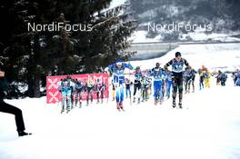 31.01.2021, Val di Fiemme, Italy (ITA): Klas Nilsson (SWE), Morten Eide Pedersen (NOR), Maxim Vylegzhanin (RUS), Magnus Vesterheim (NOR), (l-r)  - Visma Ski Classics and FIS Marathon Cup Marcialonga, Val di Fiemme (ITA). www.nordicfocus.com. © Modica/NordicFocus. Every downloaded picture is fee-liable.