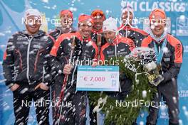 27.03.2021, Valadalen, Sweden (SWE): Event Feature: Andreas Nygaard (NOR) and Team Ragde Eiendom celebrates with champagne - Visma Ski Classics Arefjaellsloppet, Valadalen (SWE). www.nordicfocus.com. © Visma Ski Classics /Magnus Oesth/NordicFocus. Every downloaded picture is fee-liable.
