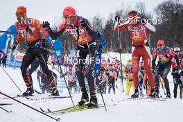 27.03.2021, Valadalen, Sweden (SWE): Simen Engebretsen Nordli (NOR), Anders Aukland (NOR), Stanislav Rezac (CZE), (l-r) - Visma Ski Classics Arefjaellsloppet, Valadalen (SWE). www.nordicfocus.com. © Visma Ski Classics/Magnus Oesth/NordicFocus. Every downloaded picture is fee-liable.