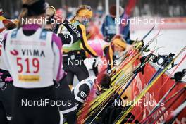 27.03.2021, Valadalen, Sweden (SWE): Britta Johansson Norgren (SWE) picks up skis while competitors watch - Visma Ski Classics Arefjaellsloppet, Valadalen (SWE). www.nordicfocus.com. © Visma Ski Classics/Magnus Oesth/NordicFocus. Every downloaded picture is fee-liable.
