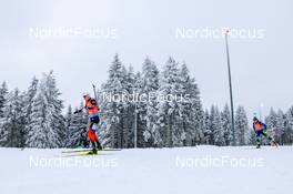 08.01.2022, Oberhof, Germany (GER): Tarjei Boe (NOR), Mikita Labastau (BLR), (l-r) -  IBU World Cup Biathlon, relay mixed, Oberhof (GER). www.nordicfocus.com. © Manzoni/NordicFocus. Every downloaded picture is fee-liable.