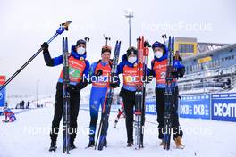 08.01.2022, Oberhof, Germany (GER): Simon Desthieux (FRA), Julia Simon (FRA), Anais Bescond (FRA), Antonin Guigonnat (FRA), (l-r) -  IBU World Cup Biathlon, relay mixed, Oberhof (GER). www.nordicfocus.com. © Manzoni/NordicFocus. Every downloaded picture is fee-liable.