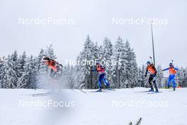 08.01.2022, Oberhof, Germany (GER): Jules Burnotte (CAN), Sebastian Stalder (SUI), Alexandr Mukhin (KAZ), Thomas Bormolini (ITA), (l-r) -  IBU World Cup Biathlon, relay mixed, Oberhof (GER). www.nordicfocus.com. © Manzoni/NordicFocus. Every downloaded picture is fee-liable.