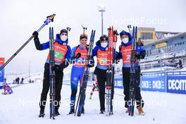 08.01.2022, Oberhof, Germany (GER): Simon Desthieux (FRA), Julia Simon (FRA), Anais Bescond (FRA), Antonin Guigonnat (FRA), (l-r) -  IBU World Cup Biathlon, relay mixed, Oberhof (GER). www.nordicfocus.com. © Manzoni/NordicFocus. Every downloaded picture is fee-liable.