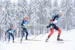 09.01.2022, Oberhof, Germany (GER): Sturla Holm Laegreid (NOR), Johannes Kuehn (GER), Roman Rees (GER), (l-r) -  IBU World Cup Biathlon, pursuit men, Oberhof (GER). www.nordicfocus.com. © Manzoni/NordicFocus. Every downloaded picture is fee-liable.